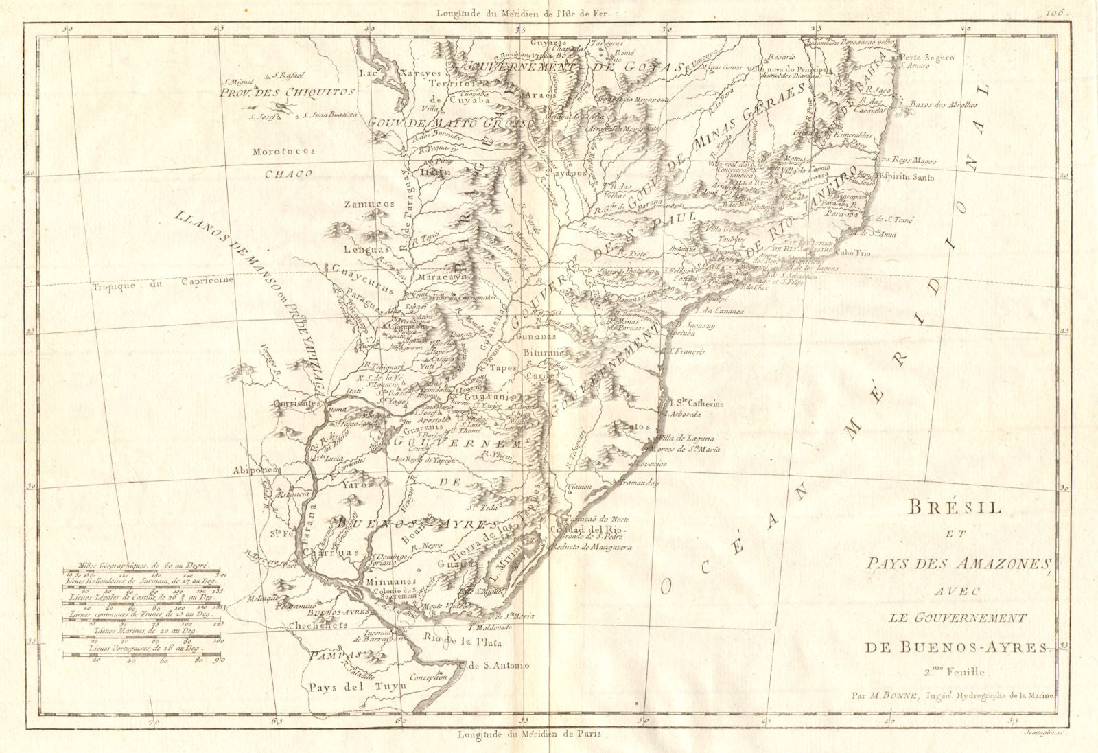 Bresil… avec le Gouvernement de Buenos-Ayres. S Brazil Uruguay. BONNE 1790 map